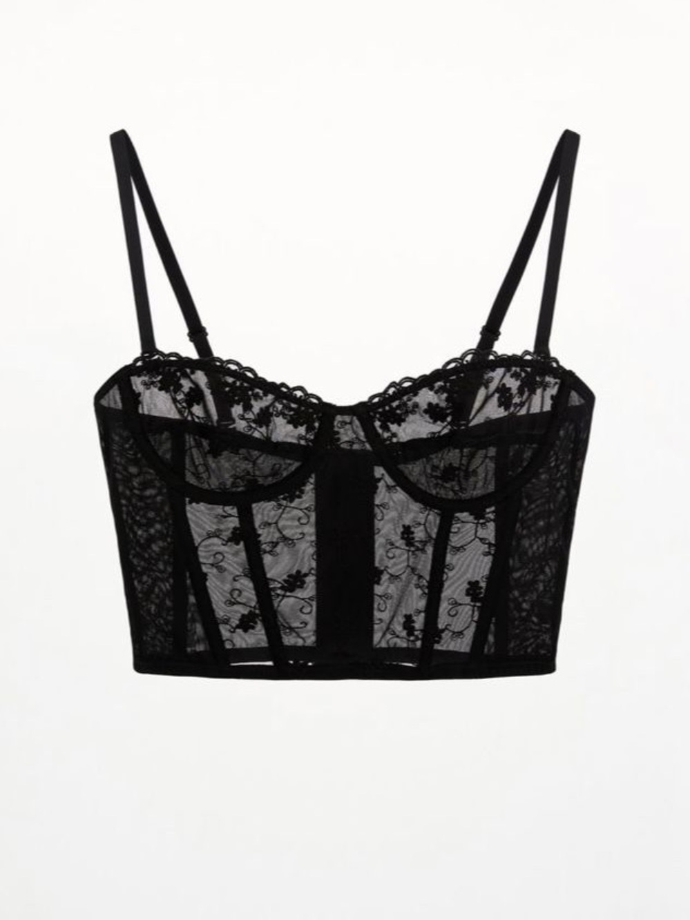 BLACK FLORAL EMBROIDERED CORSET